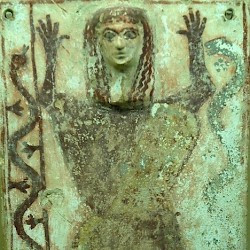 Athens, Agora, Terracotta of a woman with snakes