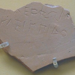 Athens, Agora, Ostracon, mentioning Cleophon, son of Cleipiddes