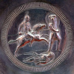 Verona, Silver dish with Byzantine horseman fighting the Langobards