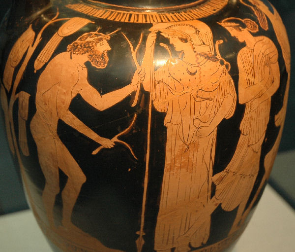 Odysseus, Athena, and Nausicaa.