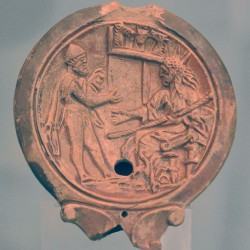Odysseus and Helios. Oil lamp.
