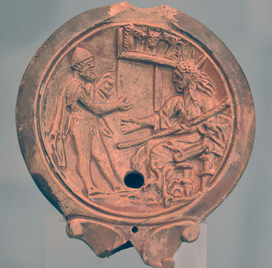 Odysseus and Helios. Oil lamp.