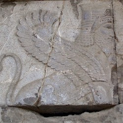 Persepolis, Apadana, East Stairs, Central frieze, Sphinx
