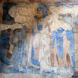 Qusair Amra, Throne hall, Six defeated kings: the Byzantine emperor, Roderic the Visigoth, Khusrau the Persian, and the Axumite Negus can be recognized; two others cannot be identified
