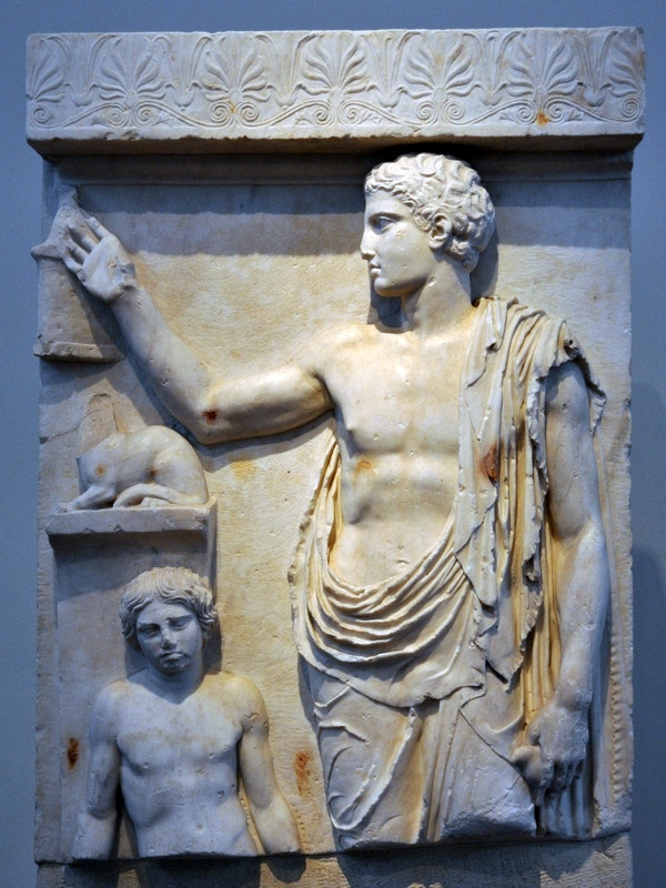 Aegina, Tombstone of a young man, holding a bird