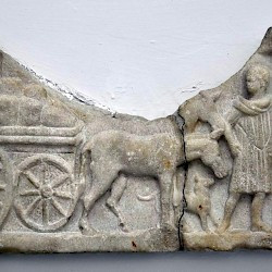 Chios, Roman relief of a donkey pulling a car