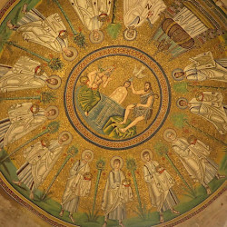 Ravenna, Arian Baptistery, Ceiling with mosaic of the baptism of Christ
