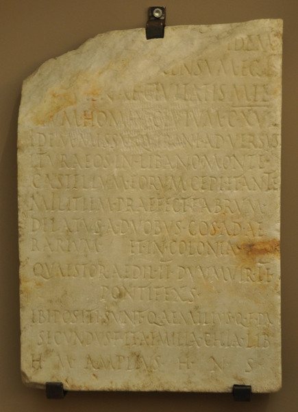 Beirut, Tombstone of Q. Aemilius Secundus, who conducted Quirinius' census in Apamea in Syria
