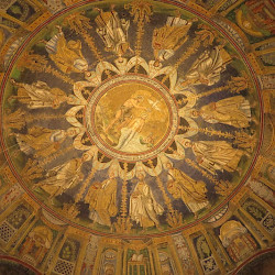 Ravenna, Orthodox Baptistery, Ceiling with mosaic of the baptism of Christ
