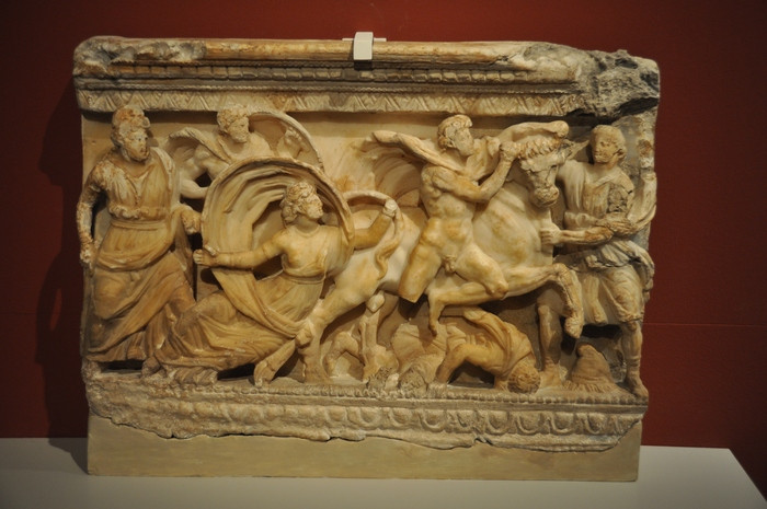 Volterra, Cinerary chest, Dragging of Dirce (based on Euripides' Antiope)