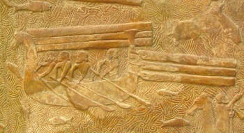 Khorsabad, Relief of rafts on a great river