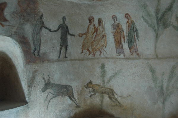 Janzur, Tomb painting, Proserpina and Pluto, attended by two slaves, receiving the dead