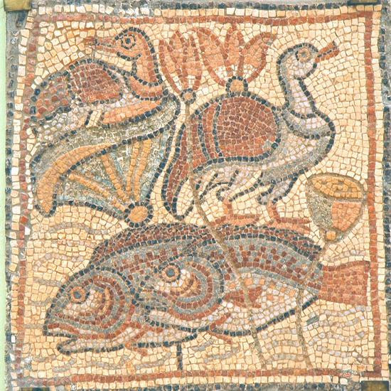 Qasr Libya, mosaic 1.02.a (Ducks, fish, lotuses)