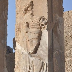 Persepolis, Palace of Darius, Relief of the "Royal warrior" killing a lion