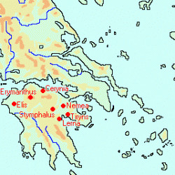 Map of Heracles' first labors