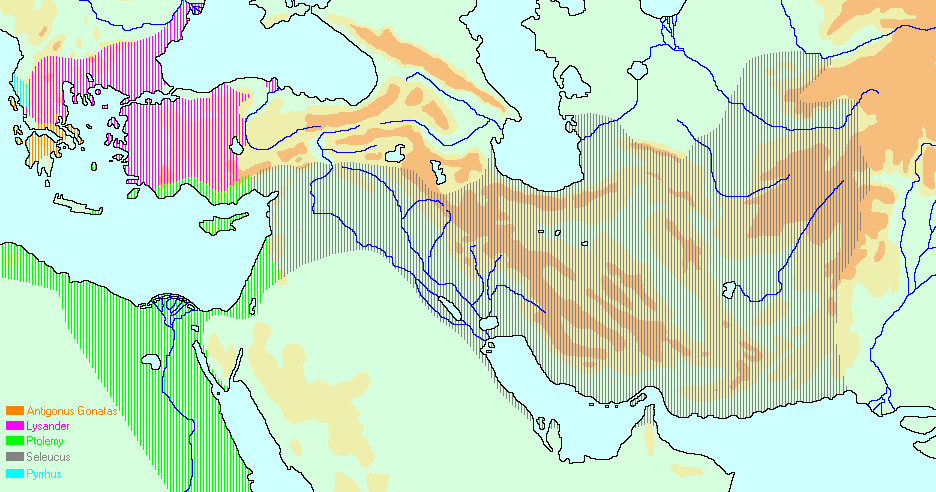 Map of the Hellenistic Kingdoms in c.280 BCE