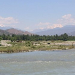 The river Swat and the Hindu Kush Mountains