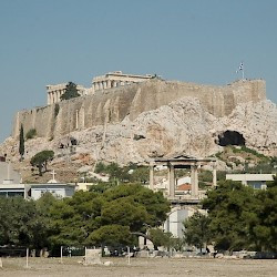 Athens, Acropolis from the east (with gate of Hadrian)