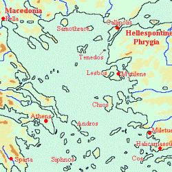 Map of the Aegean campaign of Pharnabazus III