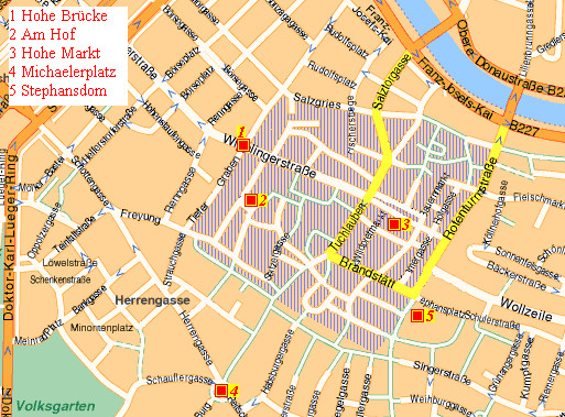 Vindobona, projected on a map of modern Vienna
