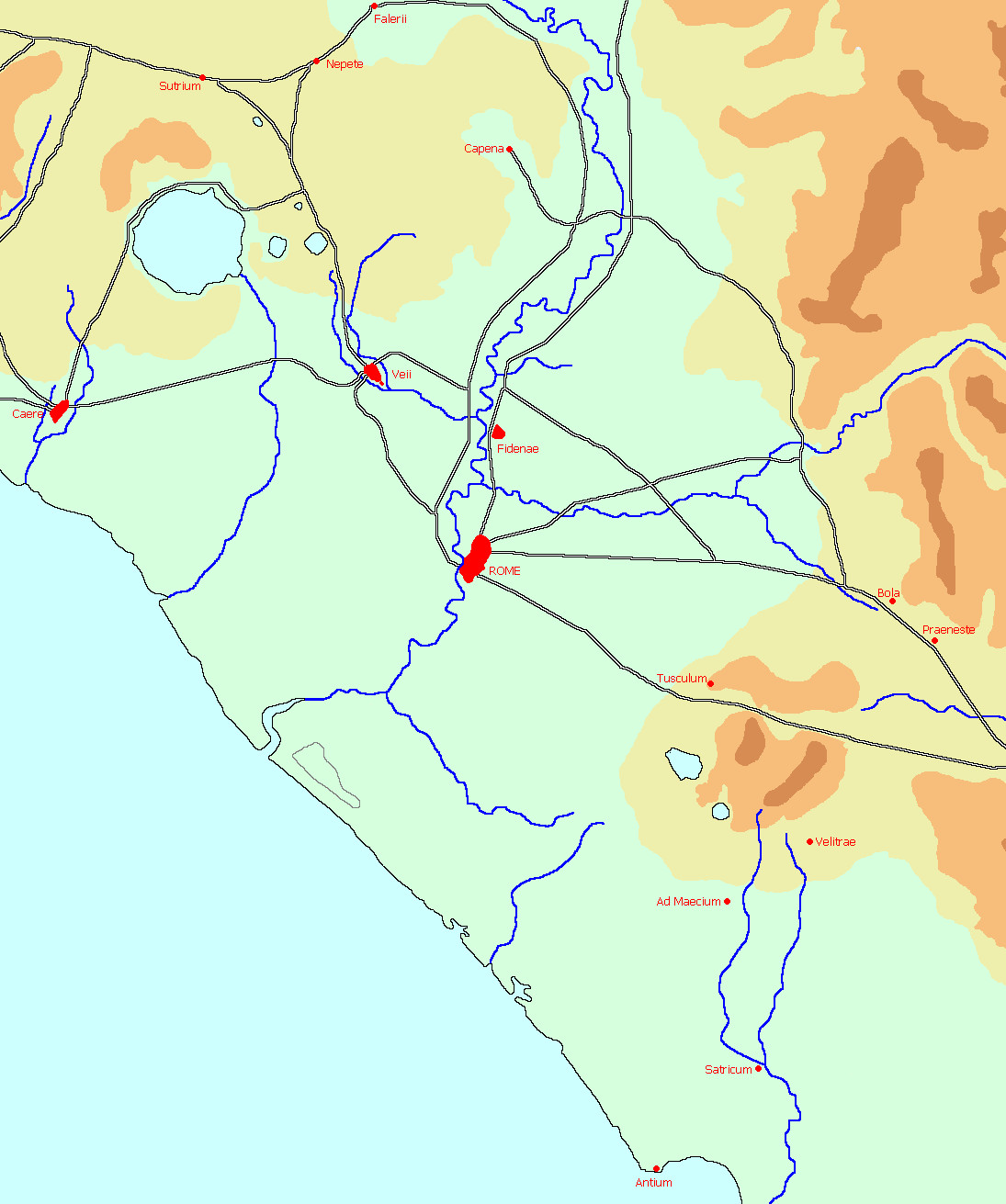 Map of Latium in the age of the early republic