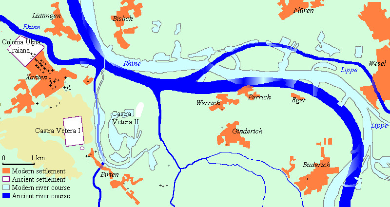Map of the settlements at Xanten