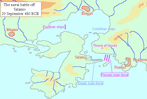 Map of the naval battle of Salamis (480 BCE)