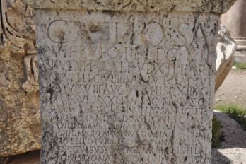 Baalbek, Temple of Jupiter, Great Court, Tombstone of G. Velius Rufus (top)