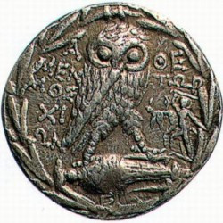 Athens, Tetradrachm with owl and the statue of the Tyrannicides