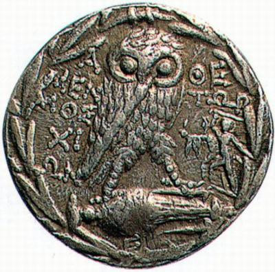 Athens, Tetradrachm with owl and the statue of the Tyrannicides