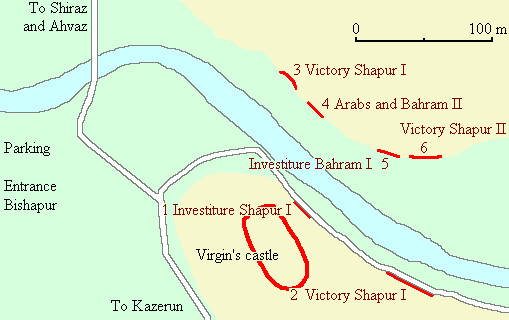 Map of Bishapur's Reliefs