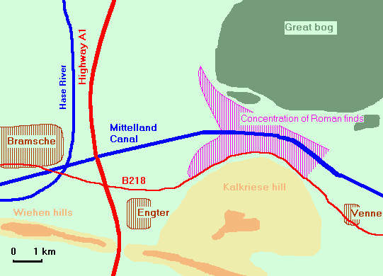 Concentration of Roman finds at Kalkriese
