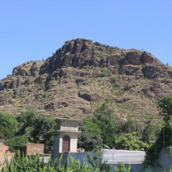 Ditches on the western slope of Bazira, seen from the north. This slope is the only accessible part of the rock.