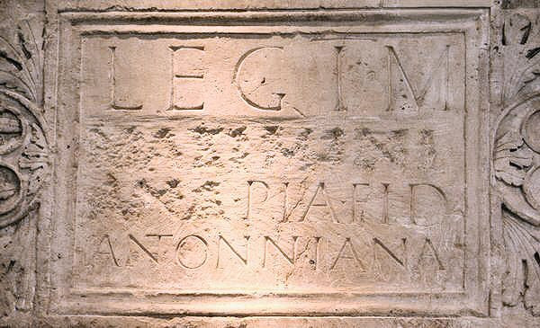 Bonn, Inscription mentioning I Minervia. The surname "Maximiniana" has been erased