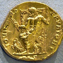 Coin with Phidias' statue of Jupiter in Olympia