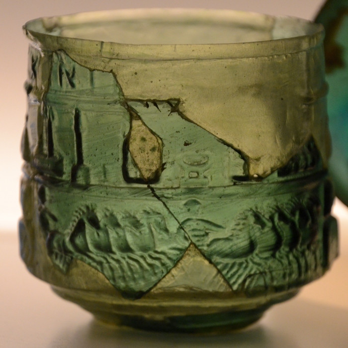 Green goblet with a circus scene