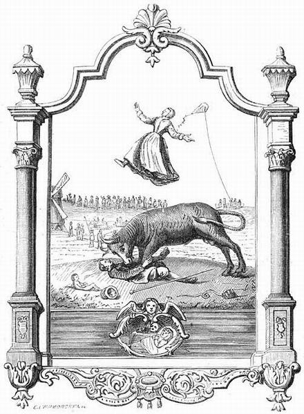 Seventeenth-century engraving, showing the story of the Bull of Zaandam