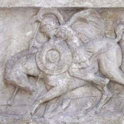 Rome, Forum Romanum, Lacus Curtius, Relief of Curtius' self-sacrifice