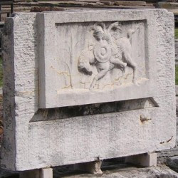 Rome, Forum Romanum, Lacus Curtius, Relief of Curtius' self-sacrifice (copy)