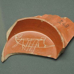 Vechten, Samian ware with graffito of a ship (PUG collection)