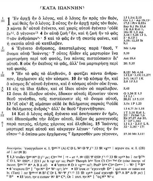 Apparatus criticus of the prologue of the Gospel of John.